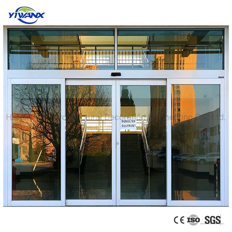 Golden Aluminum Soundproof Sectional Industrial Door Automatic Double Single Glass Slim Frame Sliding Door