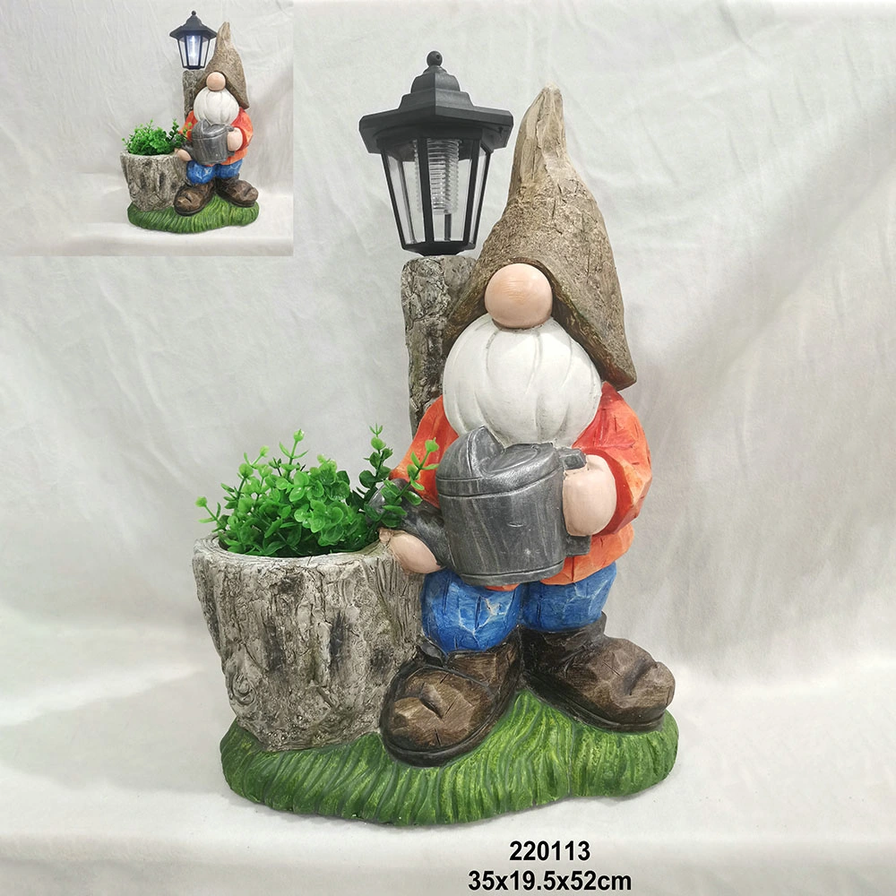 Solar Light Fiberclay Gnome Sculpture pour la maison jardin ornement