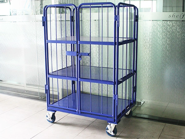 Plastic Base Wire Mesh Rolling Container Trolley for Warehouse