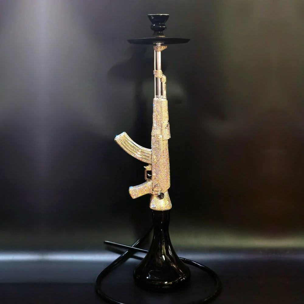 Ak47 Gun Shape Shisha Hookah Set with Full Shiny Diamond