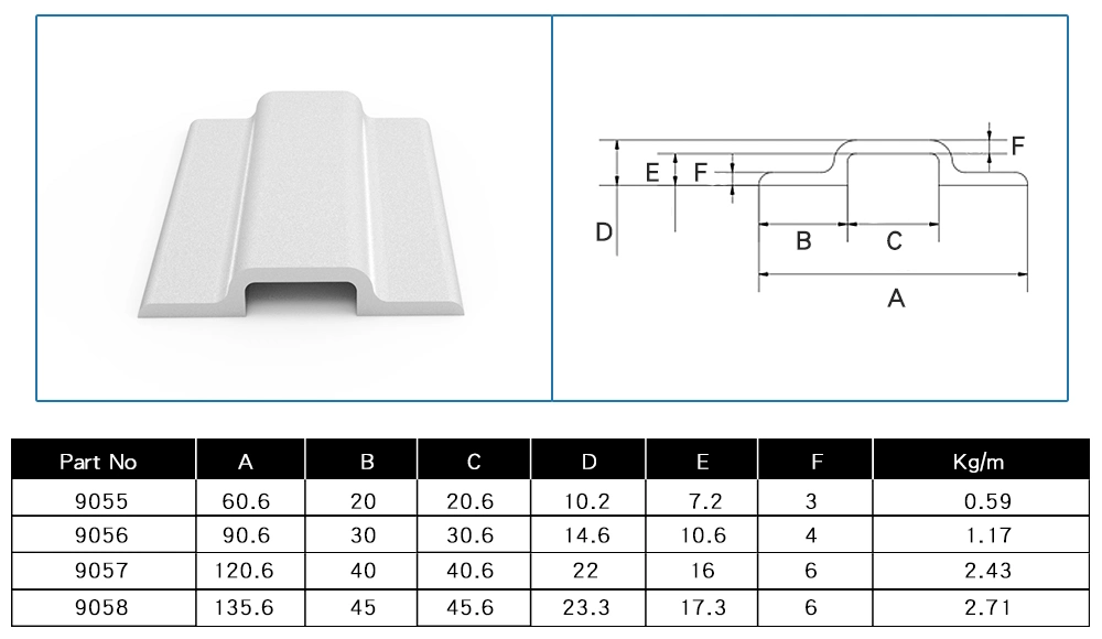 El MSR 9058 Perfil de aluminio extruido, tubos de aluminio para la elaboración de perfiles de aluminio mecanizado CNC de accesorios