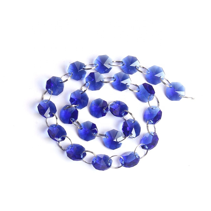 Joli Sapphire clair/Bleu 14mm verre Octagon Crystal lustre/Rideau perles dedans Accessoires pour la maison/l'hôtel à un trou