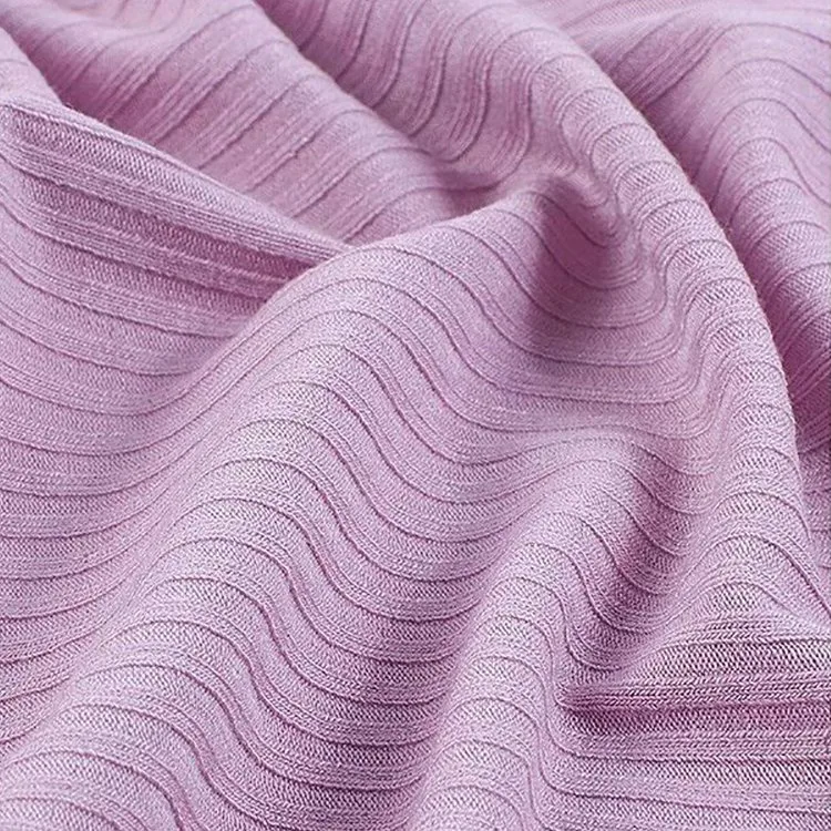 Hot Selling Original Factory Purper Pink Color 100% Polyester Knitted Rib Fabric for Knitted Shirt