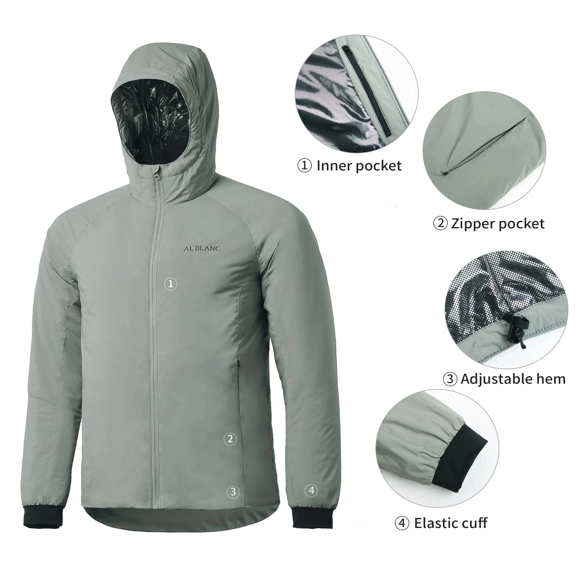 Veste d'extérieur pour hommes en polyester imperméable avec doublure en polyester, chaude pour l'hiver, vêtement de sport avec rembourrage en duvet et capuche.