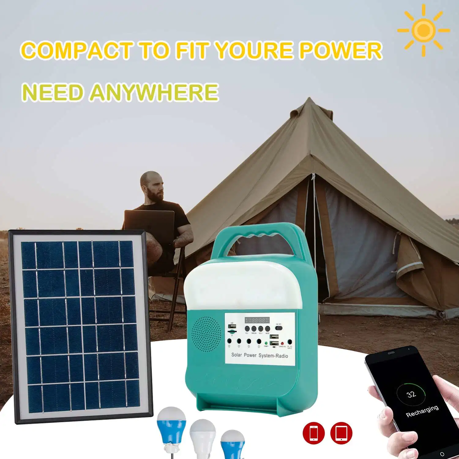 LED Solar Charging Bulb Energy Saving Bulb Lamp Night Market Lamp Outage Emergency Outdoor Camping Solar Power Light