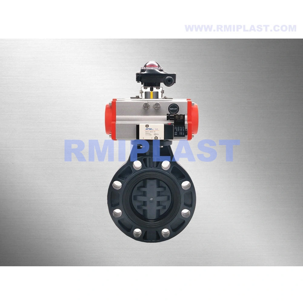 Soft Seat Ring PP Pph UPVC CPVC PVDF PVC Butterfly Valve Pneumatic Control with Wafer Lug Gear Type by JIS ANSI DIN
