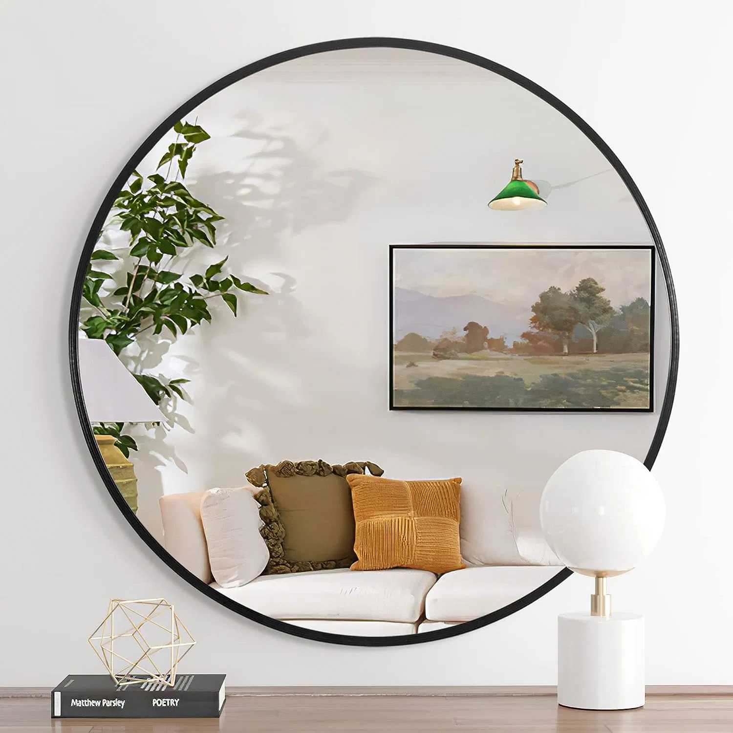 800X800X40mm Black Brushed Aluminum Framed Round Bathroom Wall Mirror with Brackets