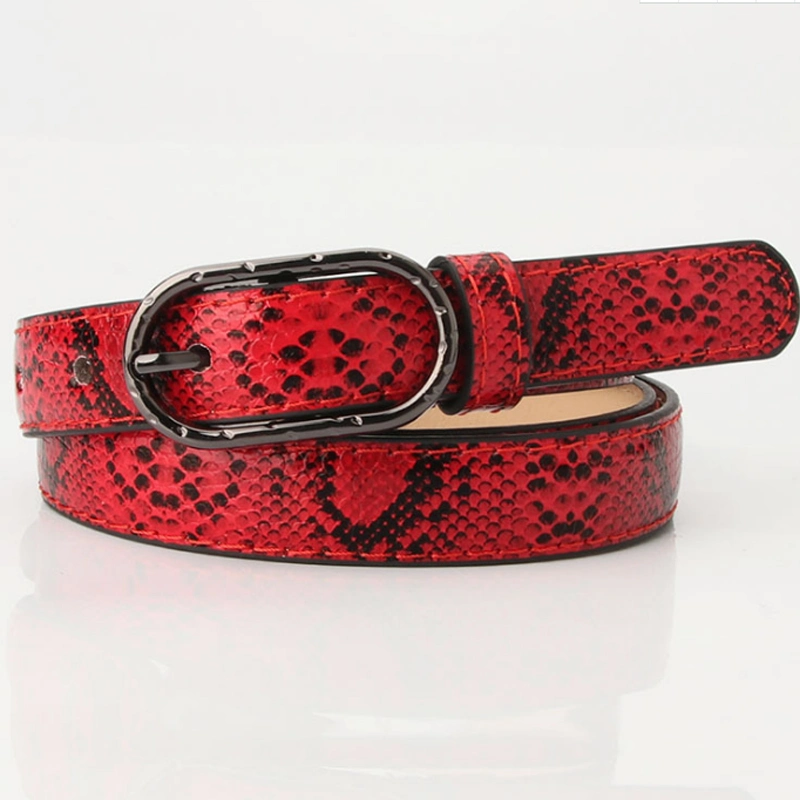 Fashion Design Ladies Snake Print Designer Decorative PU Leather Thin Belt