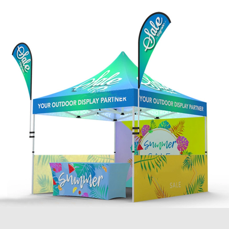 Conjunto completo Design pop-up fácil Custom Canopy exibe o Pacote de apresentação Cabine de exposição / tenda sem bandeiras de penas