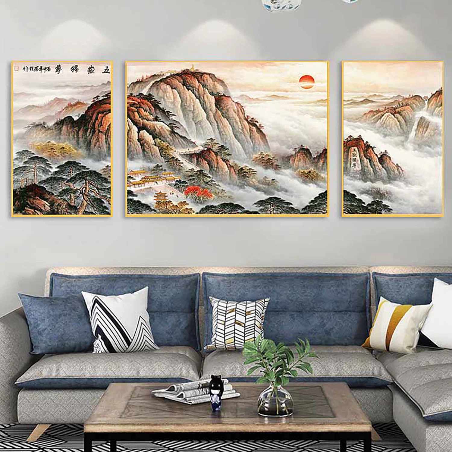 80cm*240cm Crystal Porcelain Landscape Triptych Paintings Decorative Paintings