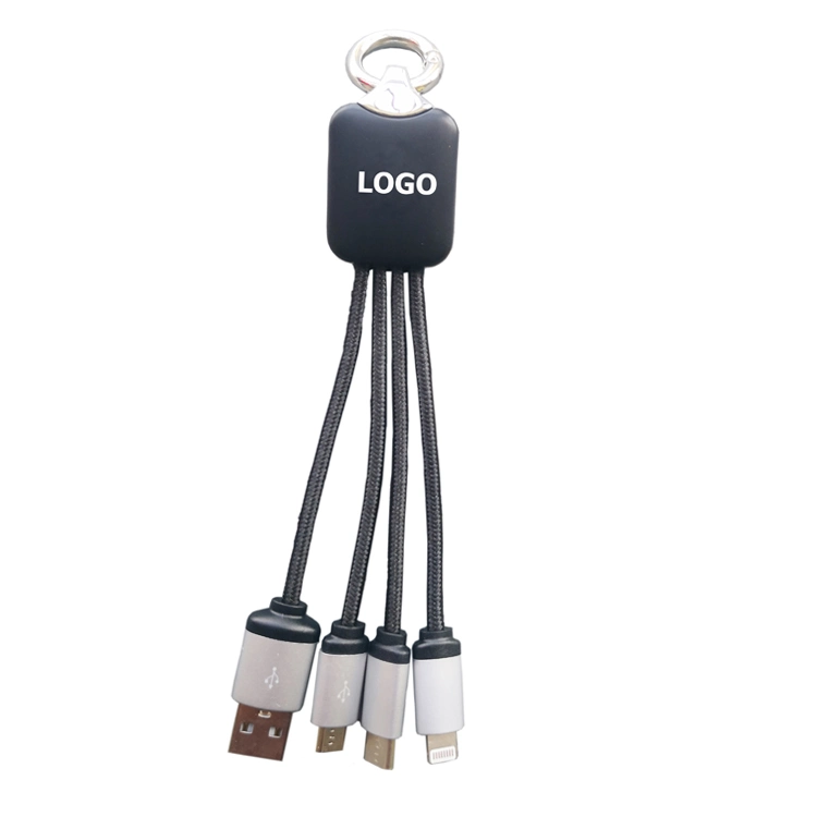 Llavero Cargador de teléfono personalizado Cable 3 en 1 Cable rápido Multifunción Tipo C llavero USB Cable de carga