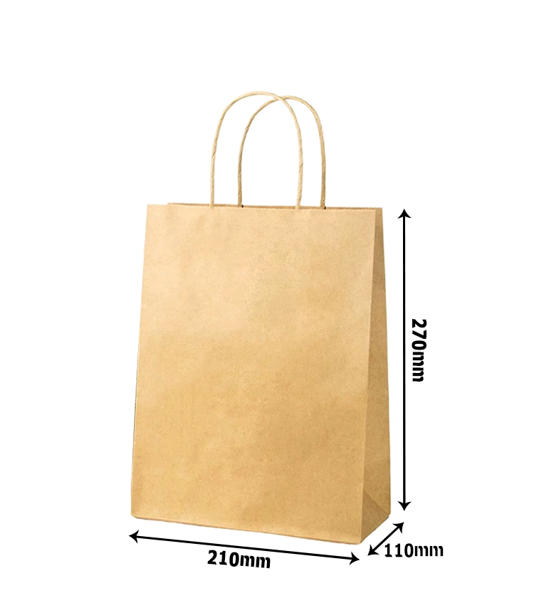 100% Natural Disposable Paper Tableware 210mm Length Kraft Paper Bag with Handles Custom Logo Printing for Restaurant