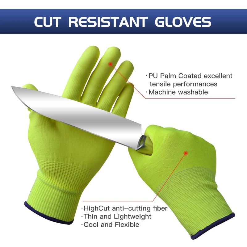 Cut Resistant PU Gloves Xingyu 13G Hppe Level 5 PU Gloves Garden Safety Work Gloves