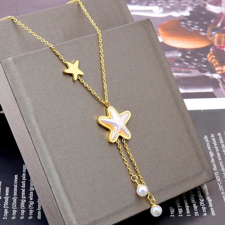 Factory Customized Fashion Jewelry New Accessories Mermaid Ji Tassel Beads Pendant Colorful Starfish Collarbone Necklace Geometric Pentagonal Heart Necklace