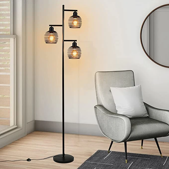 Vintage Retro 3*E27 Socket Metal Black Industrial Floor Lamp for Bedroom