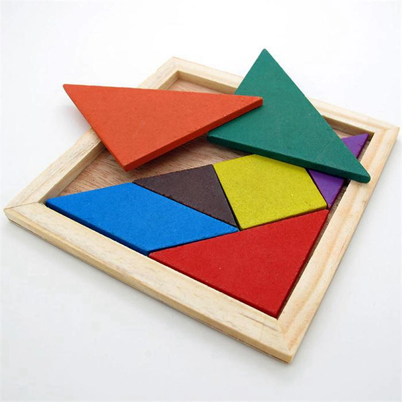 Tangram de madera 7 Piece Puzzle Juego de Puzzle de Color Cuadrado de cerebro Juguetes educativos