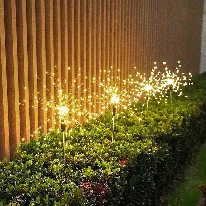 1pc Solar-Feuerwerk-Lampe im Freien Gras Globe Löwenzahn Flash String Fairy Lights 90 /120/150 LED für Gartenrasen Holiday Light