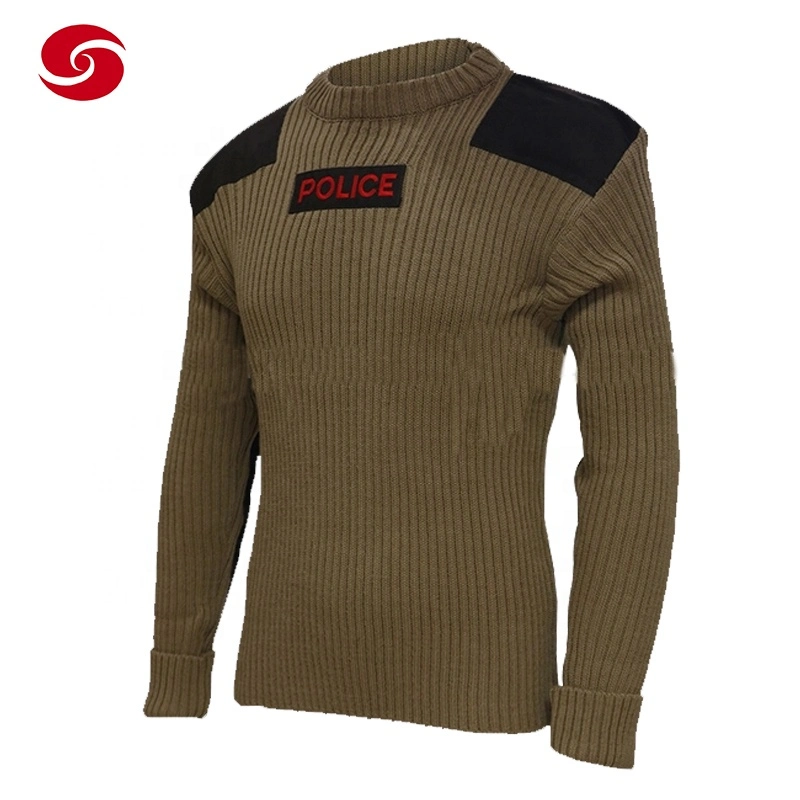 Police Security Guard Round Neck Woollen Sweater with Embroidery Logo