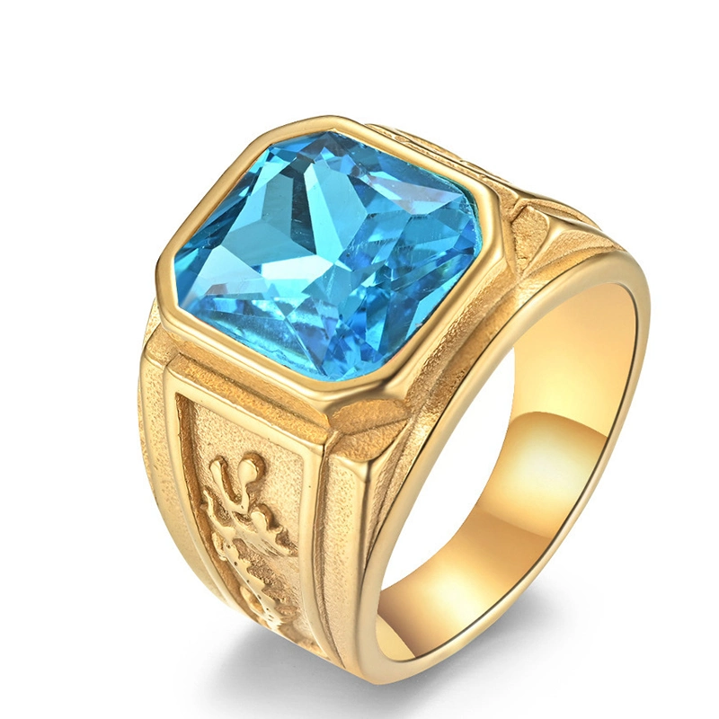 Anillo Gemstone de acero inoxidable pulido chapado en oro para hombre