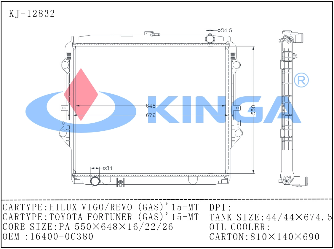 Auto Parts para radiador Hilux Vigo/Revo (GAS) 2015-Mt OEM no 16400-0c380