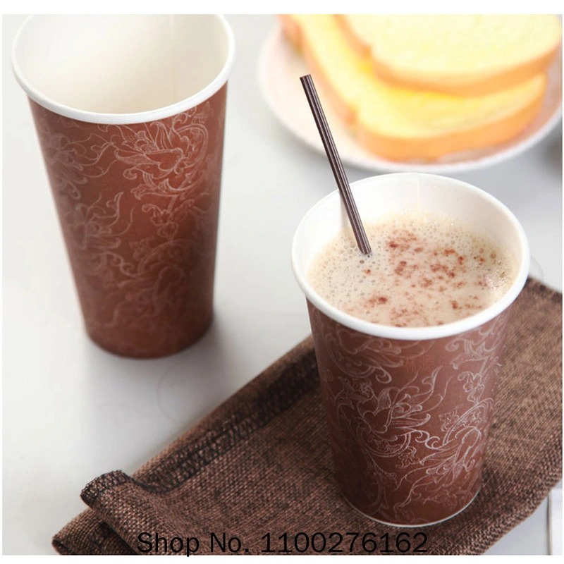 Disposable Coffee Cup Flower Pattern Thick Paper Cups Hot Drinks Juice Beverage Packaging Cups Takeaway Packages with Lids