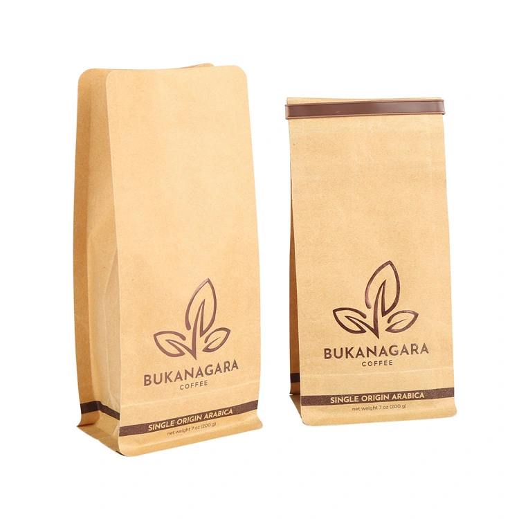 Custom Printed Zip Lock Food Packing Biodegradable Kraft Paper Flat Bottom Coffee Tea Packaging Bag