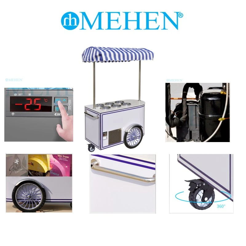 Mehen Big Capacity -25c Gelato Push Cart Ice Crea Bike