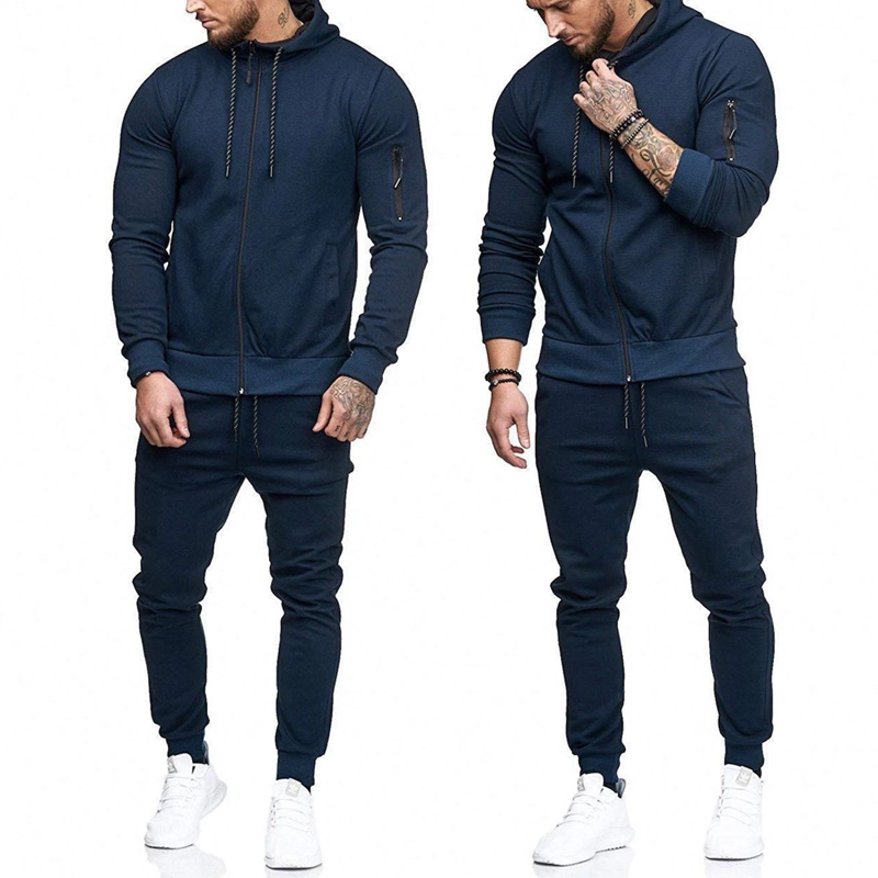 2 Stück Casual Männer Pullover Track Anzüge Full Zipper up Sport Sweatsuit Athletic Hooded Jacket Training Jogger Hose Sportswear für Laufübung