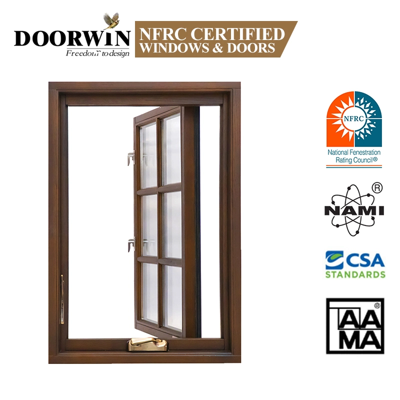 Hermosa madera aluminio doble acristalamiento de Casement de excelente calidad de la ventana de aluminio de madera maciza de empujar la manivela de Casement Windows