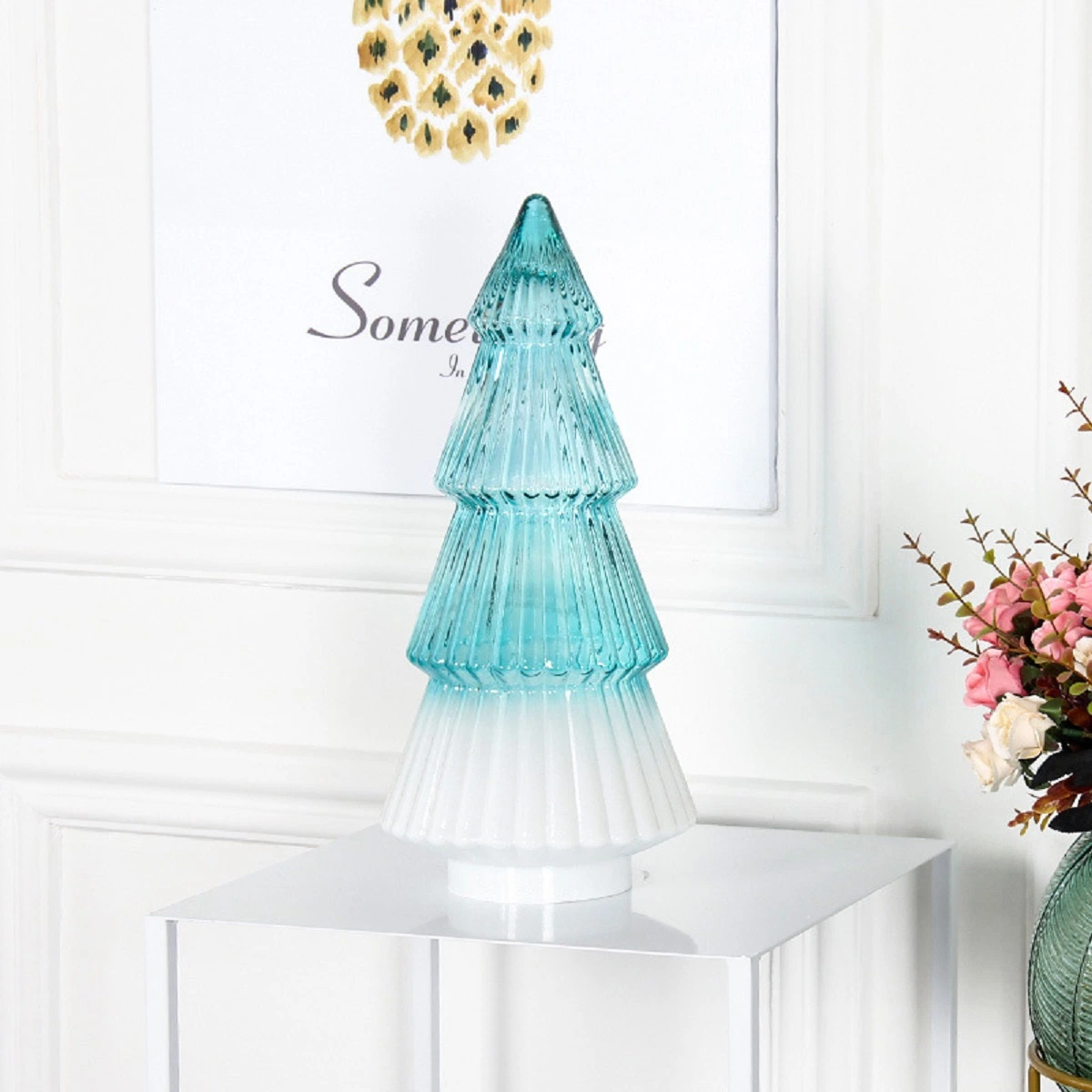 Best Christmas Tree Shaped Glass Candle Votive Holder in Ribbed Fin-Ish by for Home Exim at The Lowest Prices