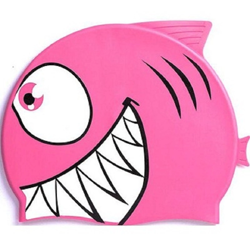 Unisex Cartoon Fisch Form Kinder Kinder Silikon Swim Caps Custom Gedruckt Logo Schwimmhut wasserdicht für Kinder Schwimmen