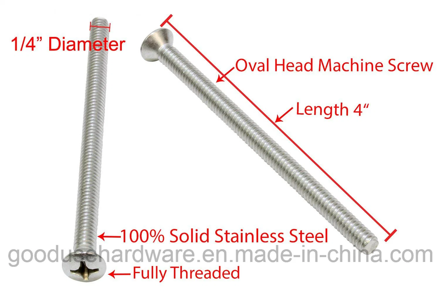 1/4''-20'' X 4 Phillips de la máquina de cabeza ovalada de acero inoxidable largo 18-8 el tornillo de acero inoxidable (304)