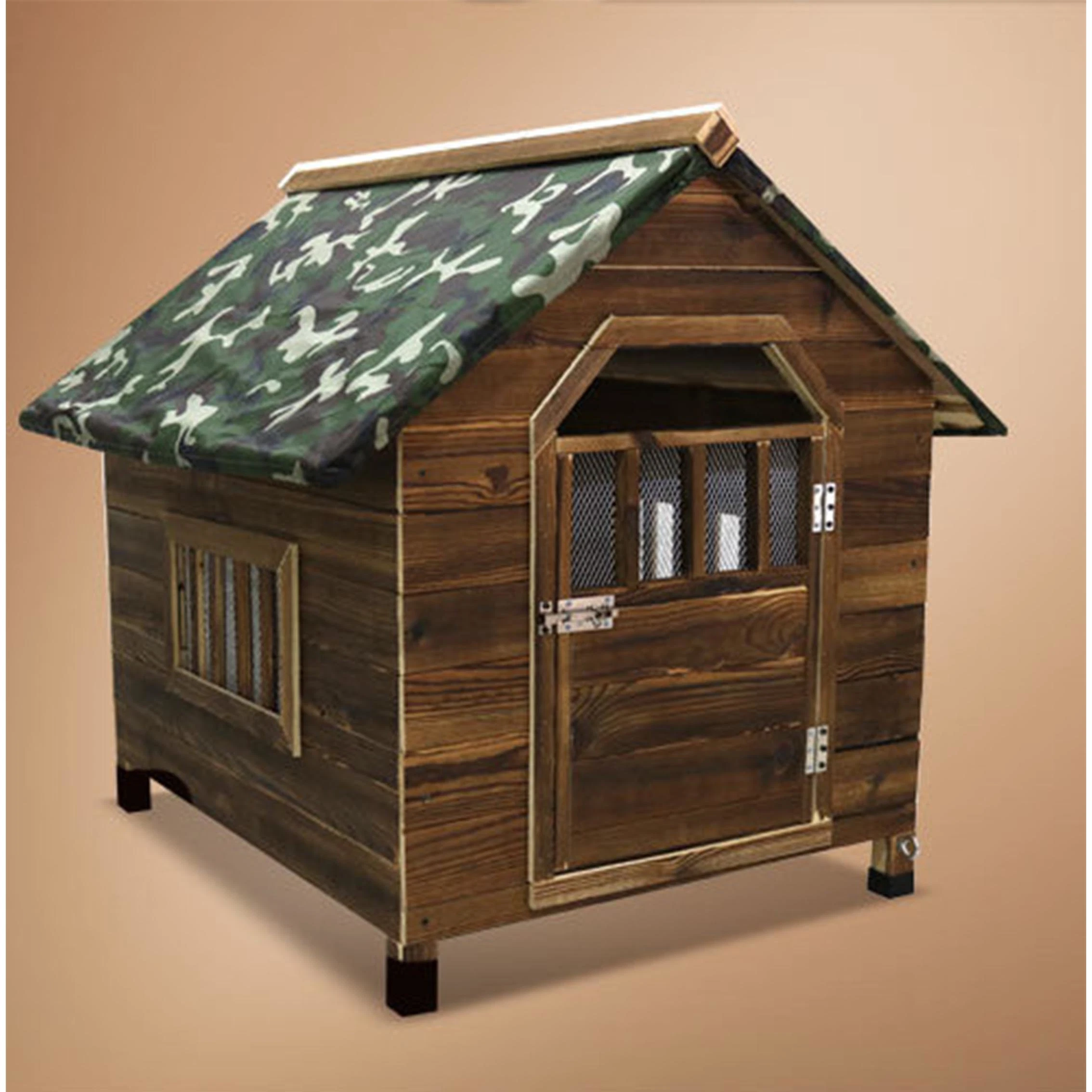 Jaula de perro de madera maciza resistente al agua, carbonizada y anticorrosiva, para uso en exteriores e interiores, casa de perro de madera maciza, mueble de villa para mascotas Amaw-0127.