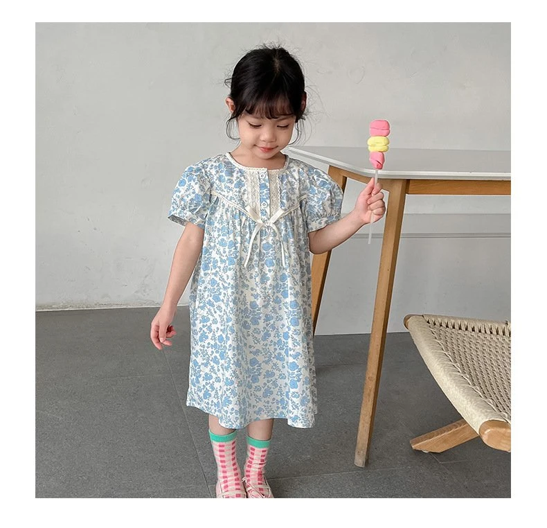 Fresh Floral Girls Dress Summer New Lace Children's Dress Baby Clothes