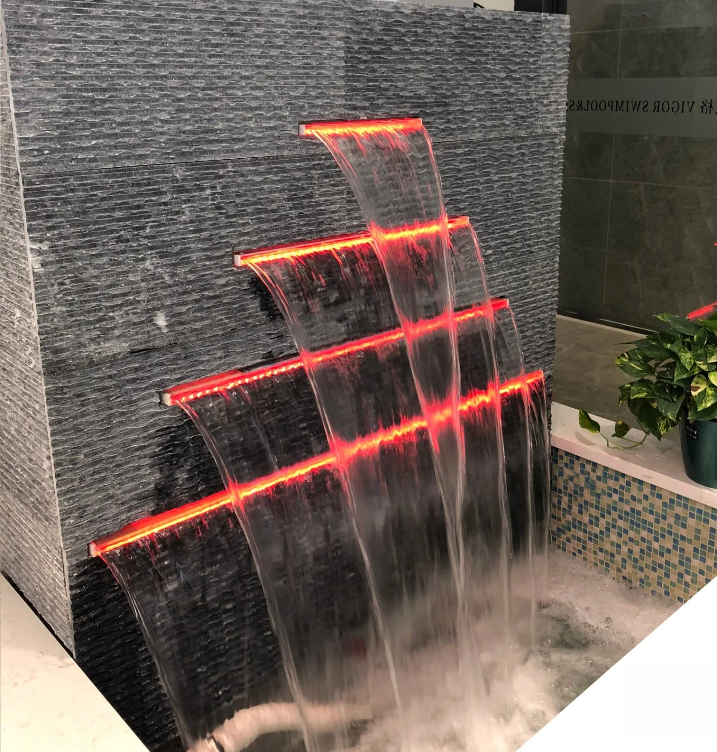 Startseite Garten Dekoration Freibäder: Zubehör Wasserfall Wasserfall Schwimmen Pool-Brunnen mit LED-Leuchten