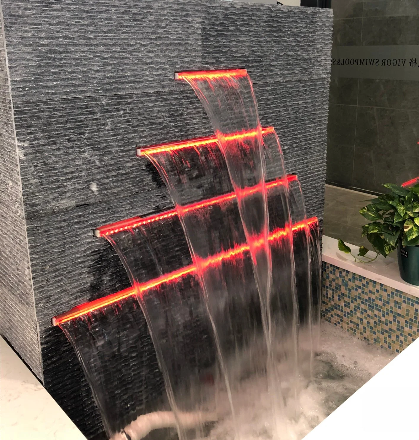 Inicio Jardín decoración Piscina exterior Accesorios Cascade Waterfall Natación Fuente de la piscina con luces LED