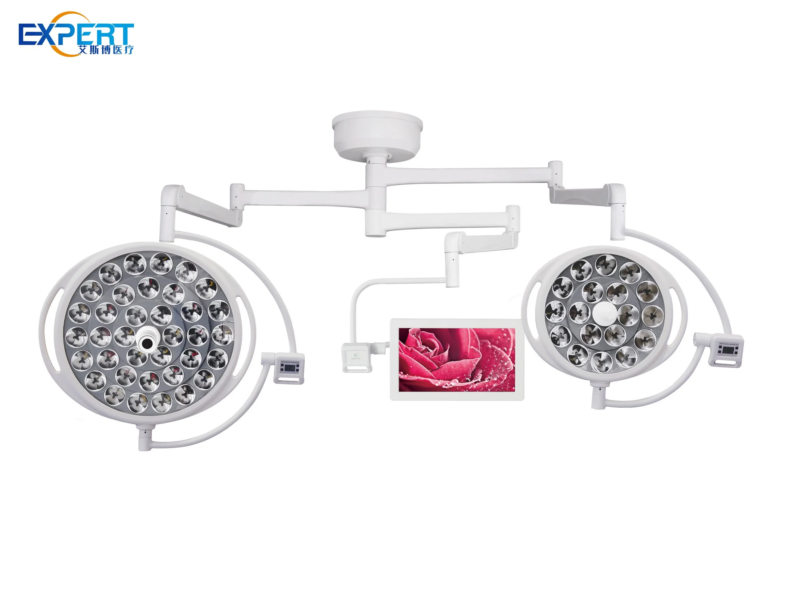 Medical Double Dome Ceiling Mounted Surgical Shadowless LED Operating Light with Camera