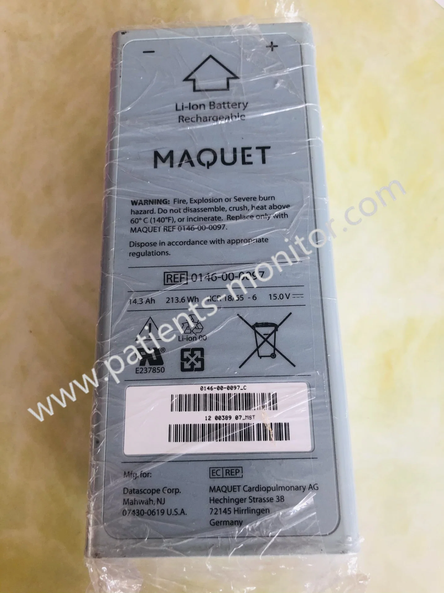 Cardiosave Maquet Rechargeable Li-ion Battery 0146-00-0097 14.3ah, 213. Wh, 15.0V