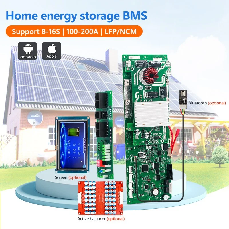 Tdt Smart BMS 8s-16s 24V 48V 150A LiFePO4 Ncm Battery Management System BMS for Solar Storage Systems with LCD Display Active Balancer Bluetooth Mobile APP