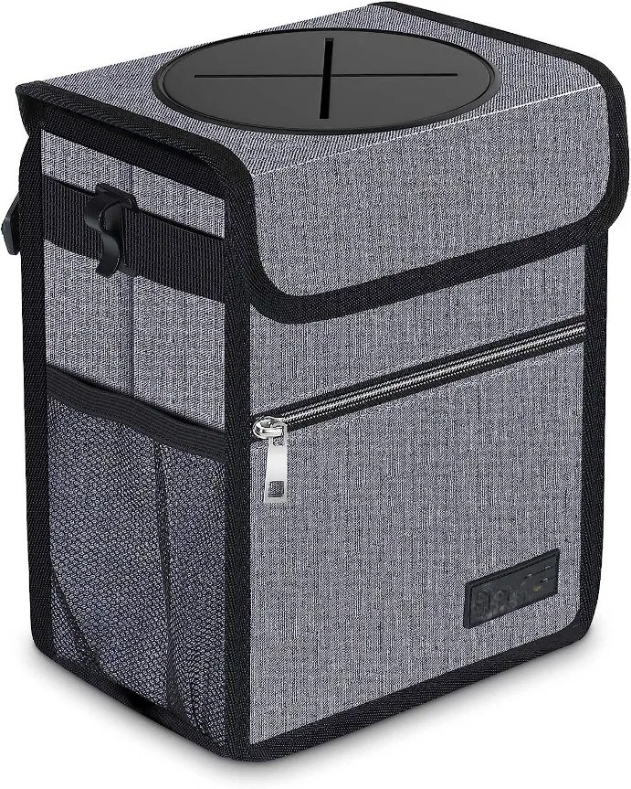 Multipurpose Folding Car Trash Can with Lid and Storage Pockets