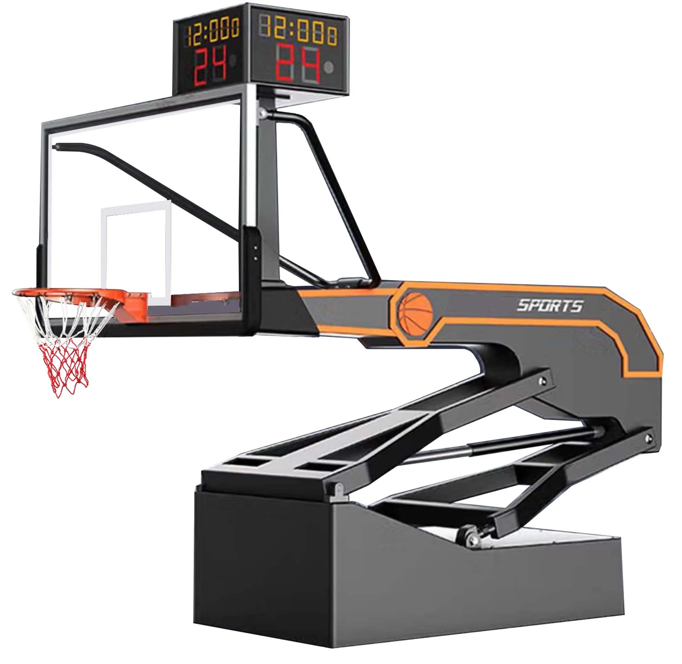 Multiple Colour Intelligent Telecontrol Hydraulic Foldable Basketball Hoop Goal / Stand Standard Tempered Glass Backboard for Indoor / Outdoor