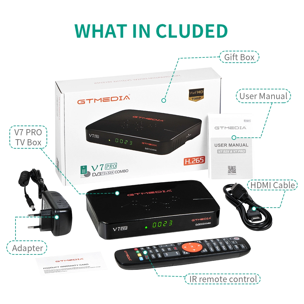 وسائط جهاز فك تشفير رقمي HDMI بالكامل بدقة Full HD من Gtmedia V7PRO تشغيل تسجيل USB بتنسيق DVB-T2 HEVC