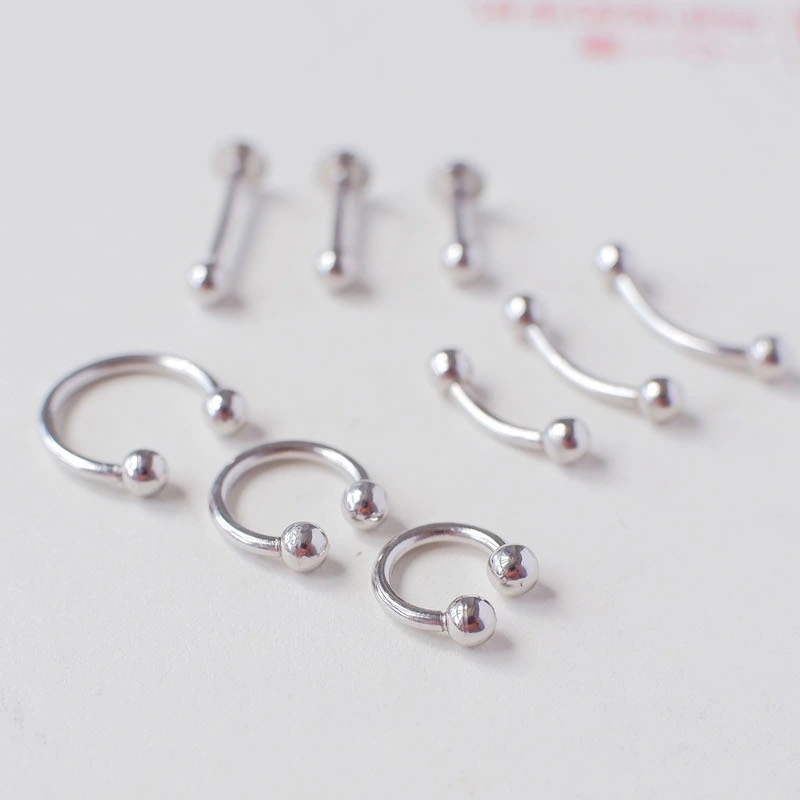 925 libras esterlinas de fondo plano de joyas de plata Anillo de labio de uñas labios uñas cejas nariz huesos del oído de bola de uñas Nail Arete body piercing Joyería