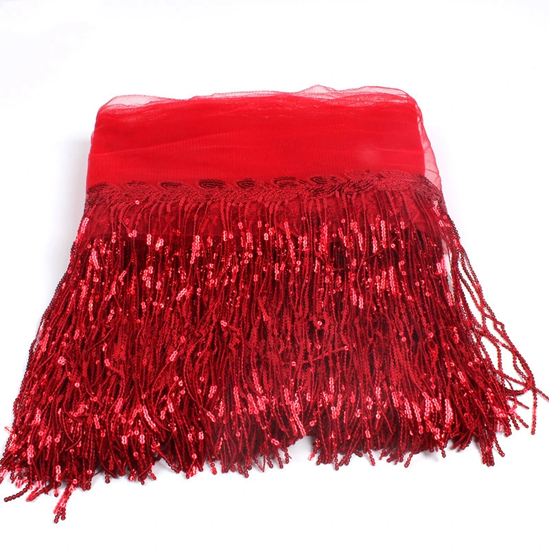 Decorative 20cm Shiny Thickness Sequins Paillette Polyester Fringe Tassel for Dancing Dress