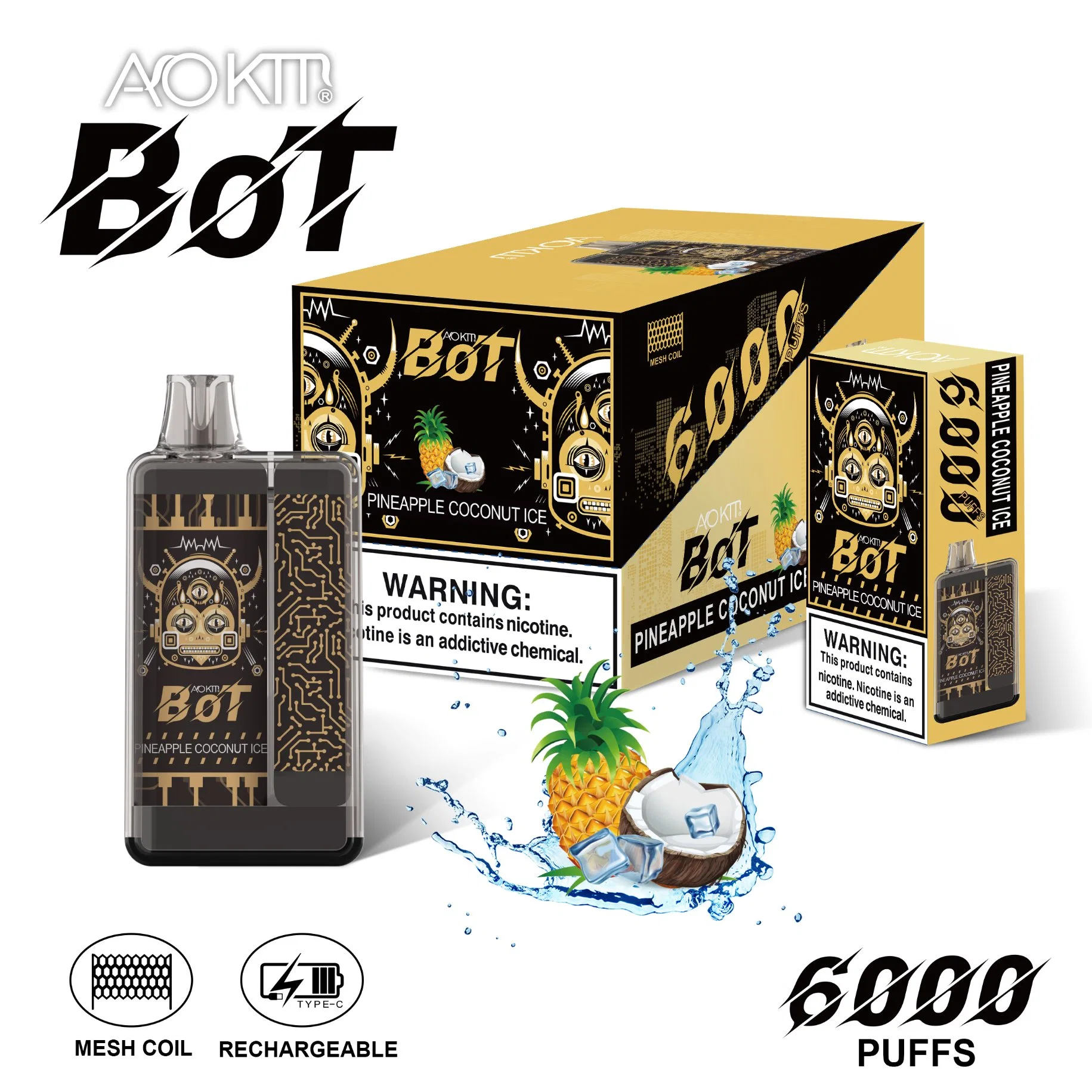 Nuevo producto Aokit Bot 6000 puff 550mAh 10sabores originales de fábrica de Slim Vape