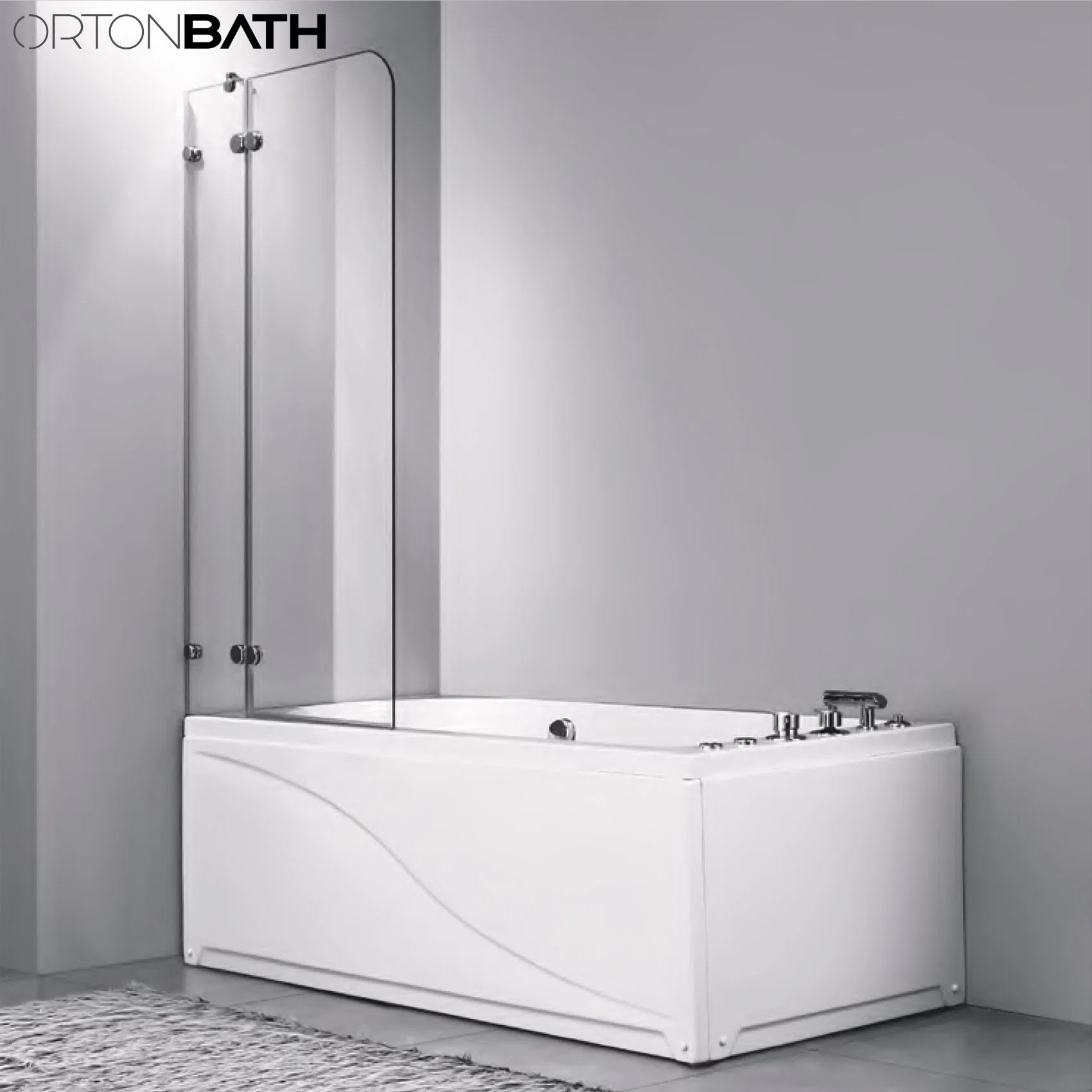 Ortonbath Australian Pivot and Hinge Fold Bathtub Partition Design Tempered Glass Shower Bath Screen