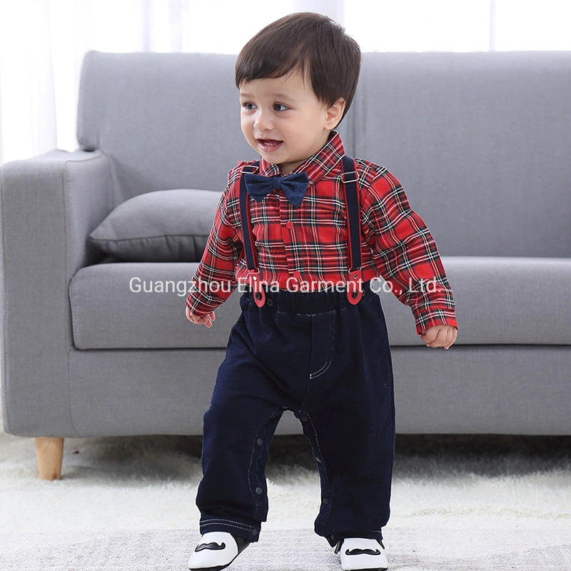 New Spring Gentleman Long-Sleeved Handsome Checked Cotton Shirt Newborn Baby Clothes Boys Wear