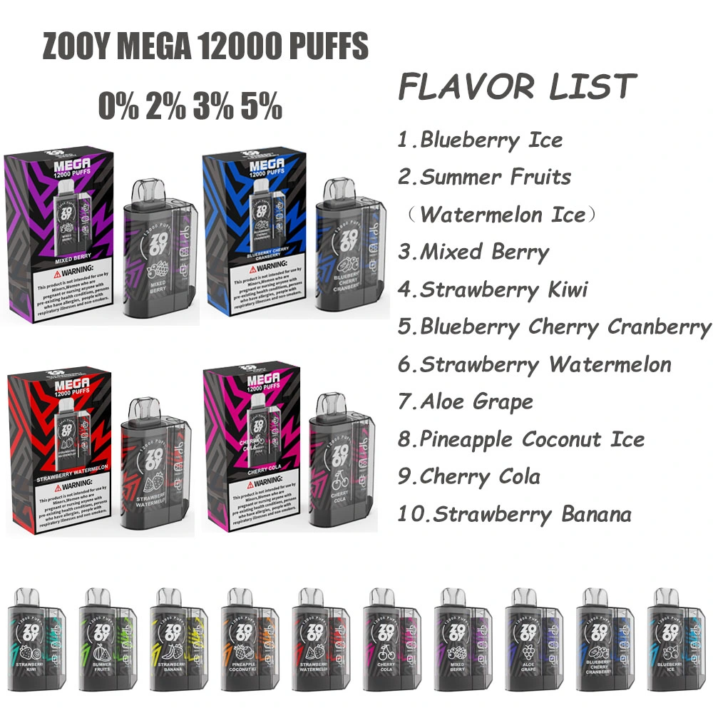 Disposable/Chargeable E Cigarette Zooy Mega 12000 Puffs Disposable/Chargeable Vape Pen Rechargeable Mesh Coil 0% 2% 3% 5% Nic Salt