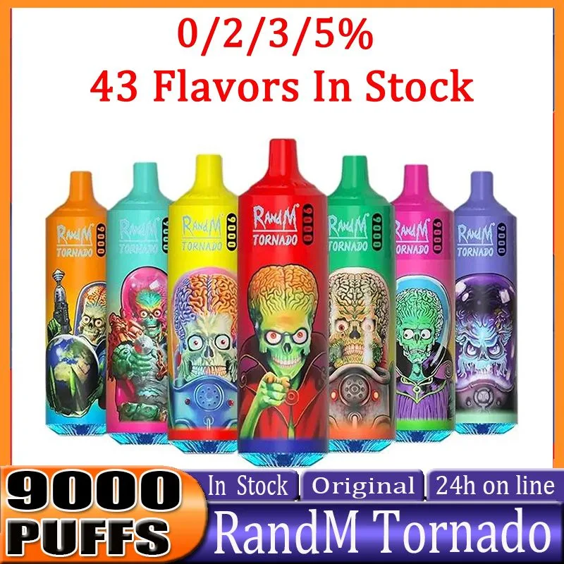 Original Randm Tornado 9000 Puff Einweg E Zigaretten mit verifiziert Code Pen Mini Zigarrenpfeife 0% 2% 3% 5% Wiederaufladbar Vape Pen Kit für Akku 18ml-Geräte