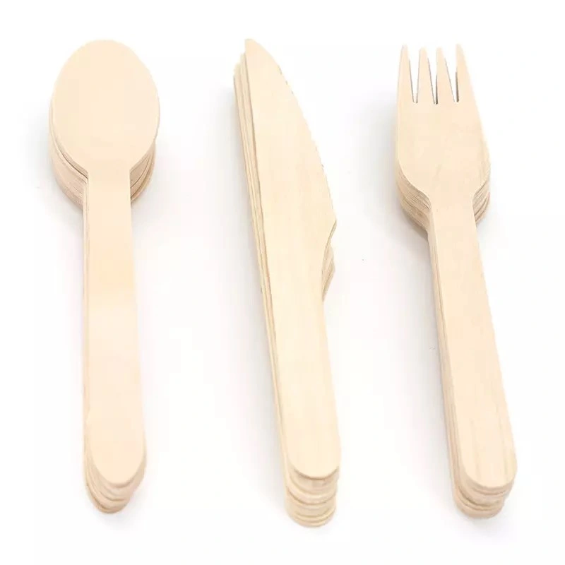 Biodegradable Disposable Picnic Party BBQ Wooden Fork Knife Spoon Tableware Wooden Flatware Cutlery Set with Bulk Pack